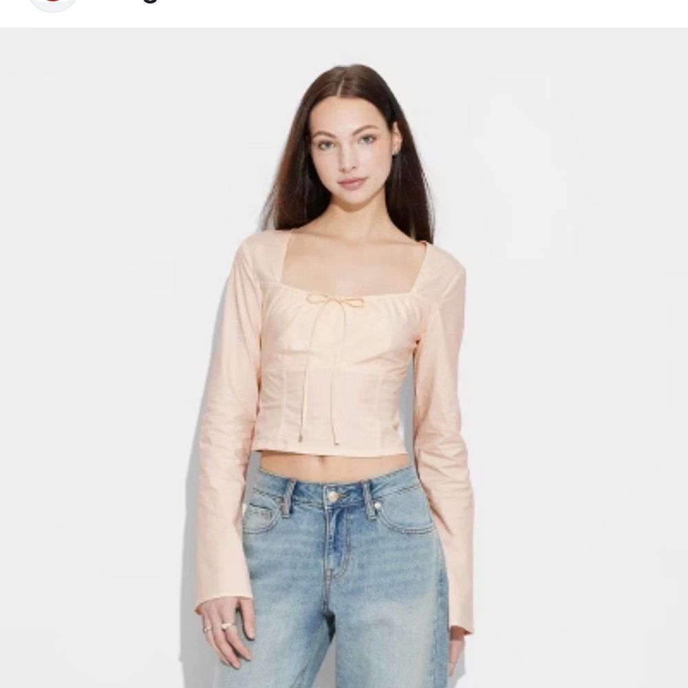 ❤️ Wild Fable Cream colored cropped dress top bell sleeve square neck small NWT